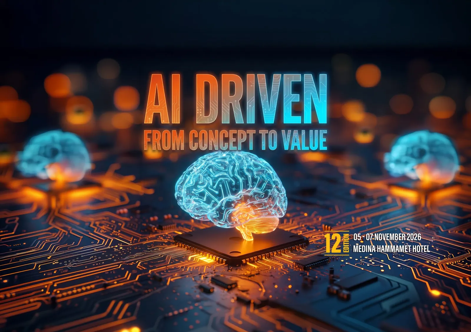 Visuel officiel du Forum DSI International 2026 : AI Driven, From Concept to Value, 5 au 7 novembre, Medina Hammamet.